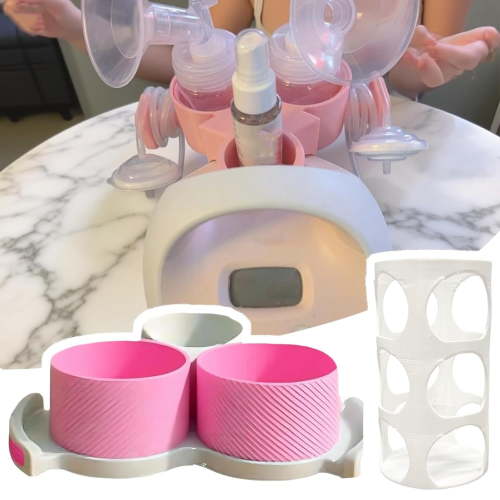 Bottle & Hose Holder for Spectra Breast Pump | Fits All S1 S2 Versions | Organize and Simplify Your Pumping Journey | Functional Design for Easy Use (White-Pink)