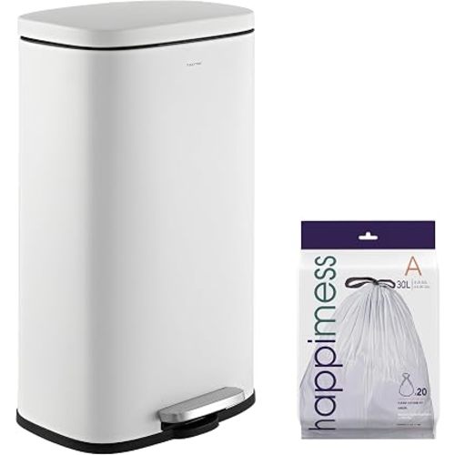 happimess Curtis 8 Gal Step Trash Can Soft Close 25", Cotton White