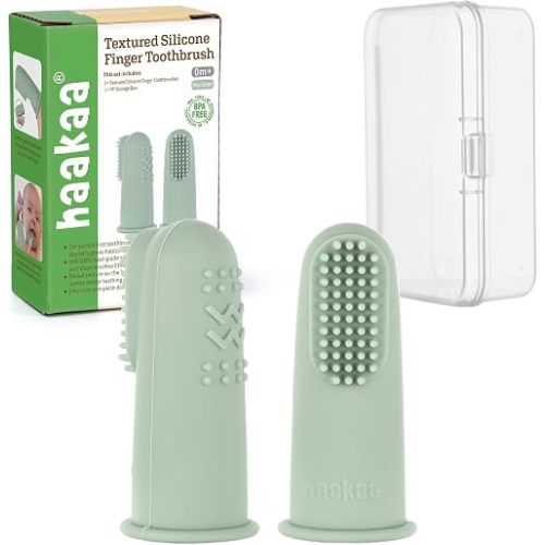 haakaa Silicone Baby Finger Toothbrush, Infant Oral Care, 0m+, Pea Green