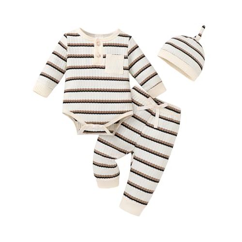Renotemy Preemie Newborn Baby Boy Clothes Ribbed Knitted Long Sleeve Rompers Fall Winter Outfits Pants Sets Gifts for Boys