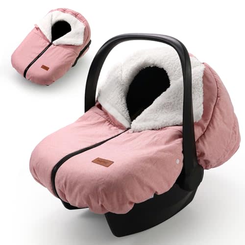 TinlyFinly Winter Car Seat Cover for Baby, Waterproof, Pink | Spacious and Easy Access, Cold Weather Infant Carseat Canopy, For Baby Car Seat and Stroller