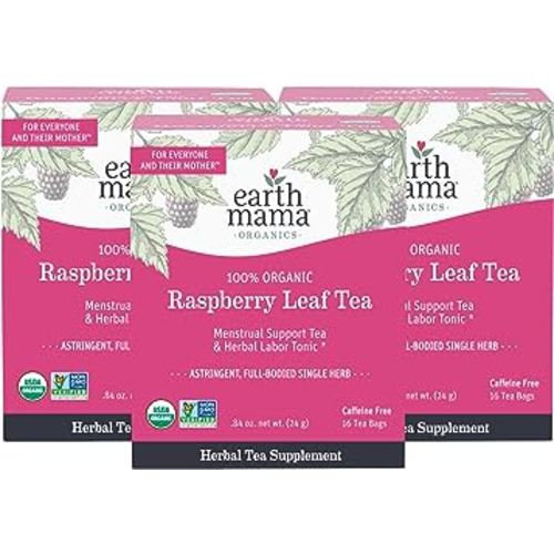 Earth Mama Organic Raspberry Leaf Tea Bags | Labor Tonic & Menstrual Support Herbal Tea, Red Raspberry Leaf Tea for Pregnancy & Postpartum Care Recovery, Caffeine Free Tea, Non GMO, (16 Teabags, 3-Pk)