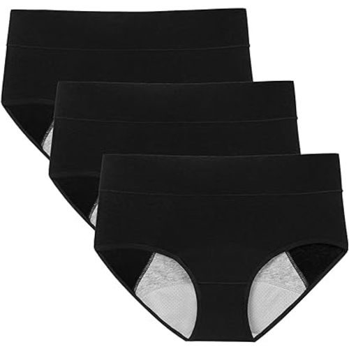 POKARLA Women's High Absorbency Period Cotton Underwear Heavy Flow Leakproof Panties(Regular&Plus Size)