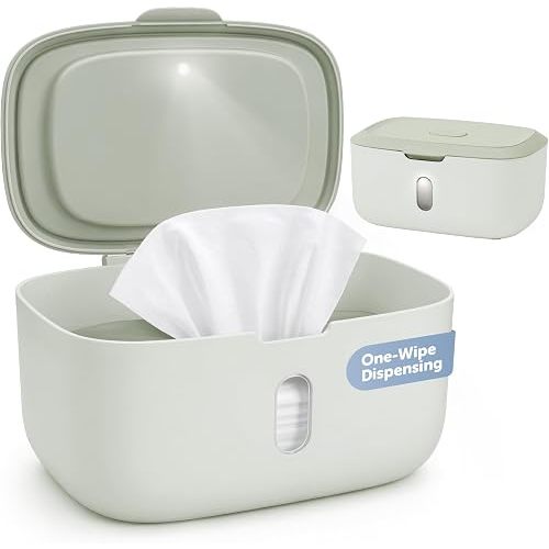 Jool Baby Wipes Dispenser with Built-in Nightlight – Pull Out One Wipe At a Time – Holder Fits Standard Continuous Wipes (Sage)