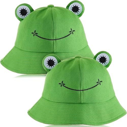 2 Pieces Frog Bucket Hat Fisherman Cotton Sun Protection Cap Wide Brim Fisherman Hat