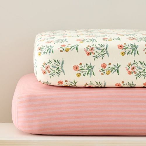 Pink Chicken Floral & Stripe Crib Fitted Sheet Bundle (Set of 2)