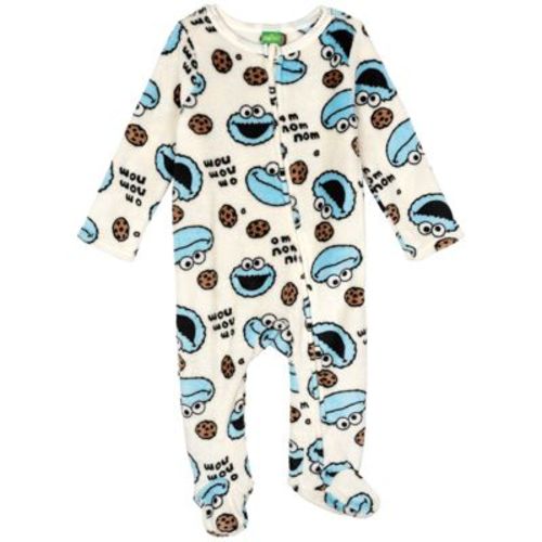 Sesame Street Baby Boys' Fleece Zip-Up Footed Sleep N' Play Coverall Ivory Cookie Monster 12 Months