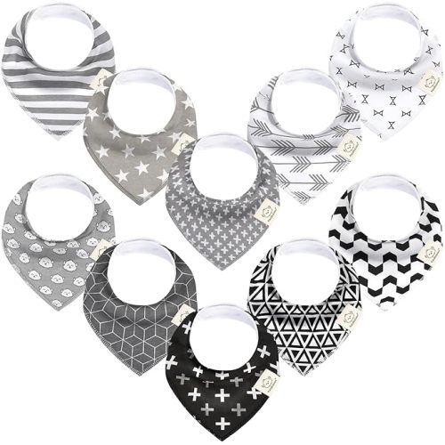 KeaBabies 10pk Organic Baby Bandana Bibs for Drooling and Teething, MONOS