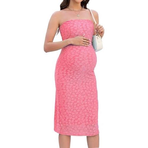 Maternity Dress Strapless Off Shoulder Floral Stretchable Long Dresses Pregnancy Clothes for Photoshoot Baby Shower