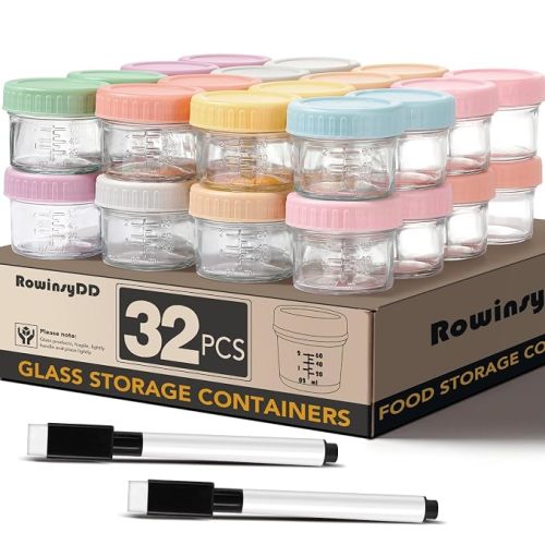32 Pack Baby Food Containers, 4 oz Glass Baby Food Jars with Lids