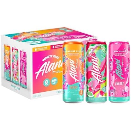Alani Nu VARIETY PACK CHERRY TWIST, PINK SLUSH, ORANGE KISS Sugar Free, Low Calorie Energy Drinks, 200mg Caffeine, Biotin B Vitamins, Zero Sugar, 10 Calories, 12 Fl Oz Cans, 12 Pack