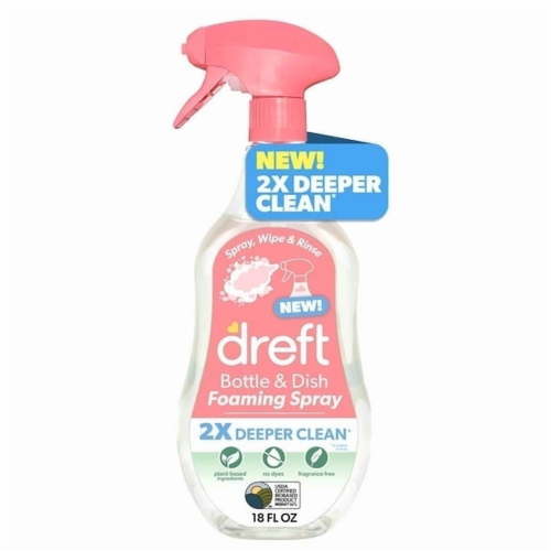 Dreft Bottle & Dish Foaming Spray, Baby Bottle Cleaner and Dish Soap, Plant-Based Formula, 18 oz - (3pack)