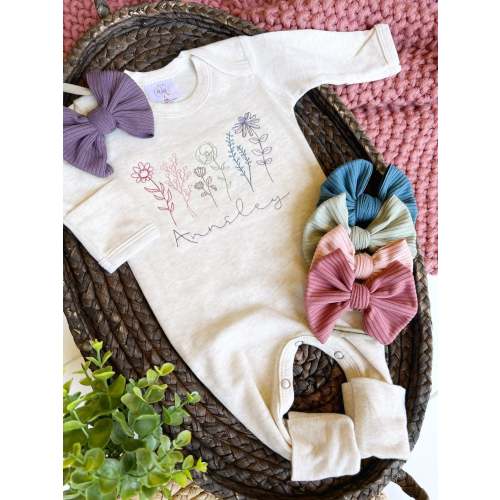 Personalized Baby Girl Outfit | Oatmeal Romper Pastel Wild Flowers – Wonderfully Made