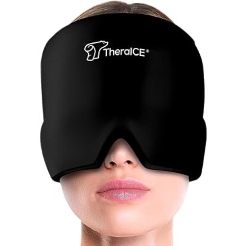 TheraICE Migraine Relief Cap, Soothing Headache Hat Ice Pack Mask, Face Cold Compress Cooling Gel Head Wrap Products for Tension, Stress & Hangover