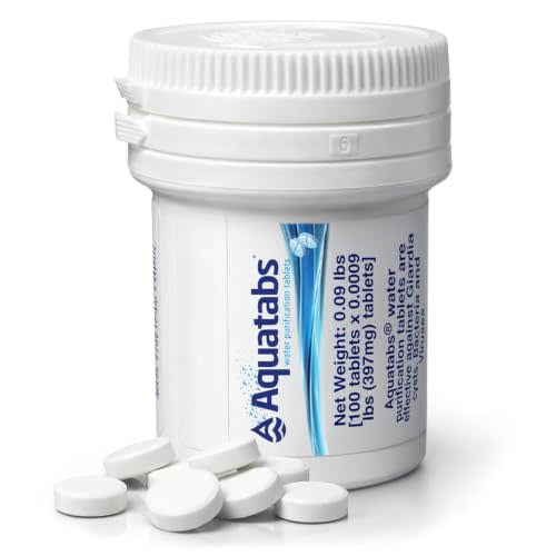 Aquatabs Water Purification Tablets, 397mg 100 Pack, Camping & Emergency | Water Filtration System for Boating, Marine, Survival Kit. Easy-to-use purifier treatment for safe drinking water