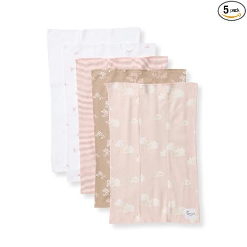 Burt's Bees Baby Infant Burp Cloths, 100% Organic Cotton Extra Absorbent Soft Fabric Drool Cloths, 5-Pack Newborn Must-Have Essential Large Burping Cloths, One Size 17 x 11.75 Inches