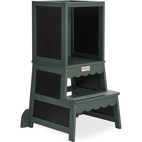 Dream On Me Fisher-Price Wonderstep Step Stool – 2-in-1 Convertible Toddler Tower & Step Stool, Solid Pinewood, Portable & Easy to Assemble - Forest Green