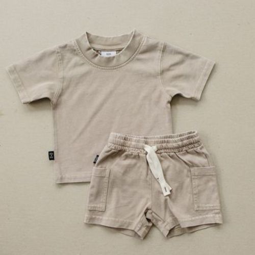 Kids Hayes Acid Wash Short Sleeve Set Brown 6-12M - Olive + Scout