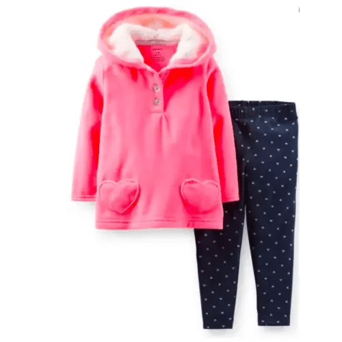 Carter's Baby Girl's 2-PC Cardigan Leggings Set Hood Fleece Heart Print Pant 3M - Walmart.ca