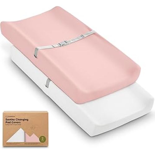 2-Pack Organic Changing Pad Covers for Girl, Boy, Neutral - 100% Cotton Changing Table Pad Cover, Soft Baby Nursery Diaper Changing Pad Sheets, Contour Changing Pads Liners, Change Pad Cover (Rose)