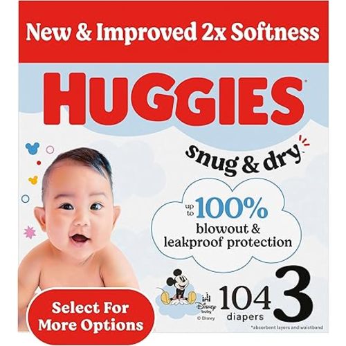 Huggies Size 3 Diapers, Snug & Dry Baby Diapers, Size 3 (16-28 lbs), 104 Count, Packaging May Vary