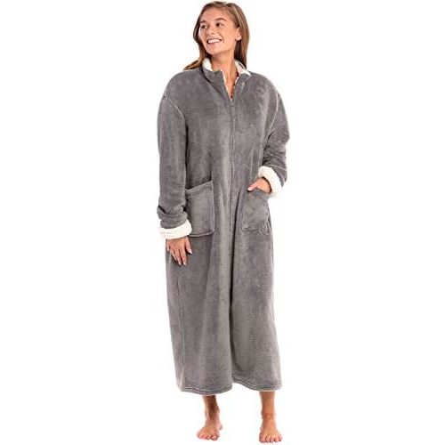 Alexander Del Rossa Long Zip Up Robes, Plush Zipper Robes for Plus Size, Housecoats Zipper Front