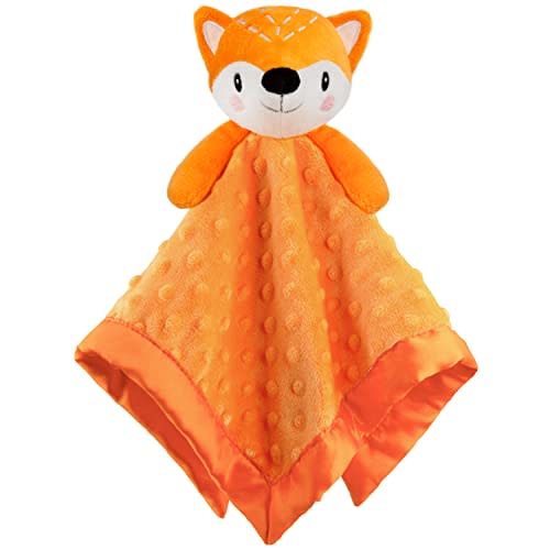 BEILIMU Fox Lovie for Babies Security Blanket Soft Minky Dot Fabric with Silky Satin Backing Baby Snuggle Toy Animal Baby Blanket for Infant and Toddler Orange 13.5 Inch