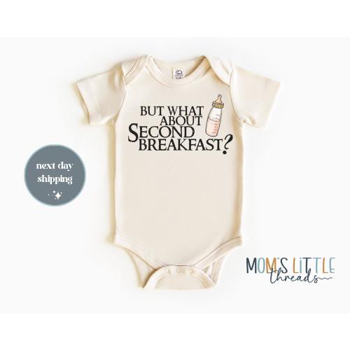 Second Breakfast Onesie®, Cute Personalized Gift for Baby Shower, Announcement Pregnancy, Fantasy Bodysuit, Rings Gift, Lord, Baby Bottle