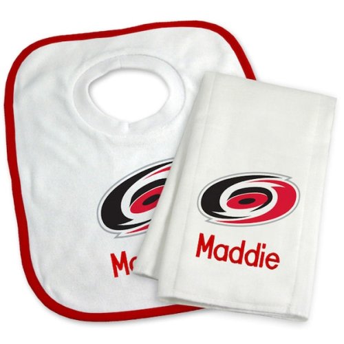 Newborn & Infant Carolina Hurricanes White Personalized Bib & Burp Cloth Set