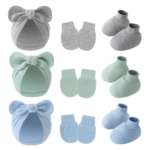 3piece Newborn Hats Mittens Socks Set Baby Boy Cotton Beanies Infant Hospital Hat Toddler Girl Mitten