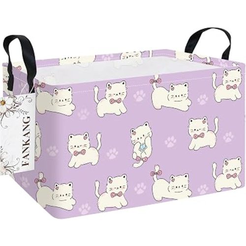 Rectangular Cat Fabric Storage Basket
Foldable with Waterproof PE Coating Orgnizer Box for Kids Boys and Girls, Office, Bedroom, Clothes,Toys
