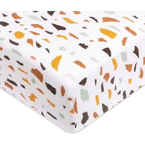 Babyletto 100% Organic Cotton Crib Sheet, GOTS-Certified, Fitted 360°, Ultra-Soft and Breathable Muslin - Terrazzo