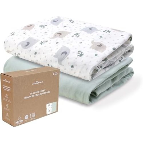 Organic Cotton Pack & Play Sheets - 2pk Mini Crib Sheets Girl Boy, Elephant