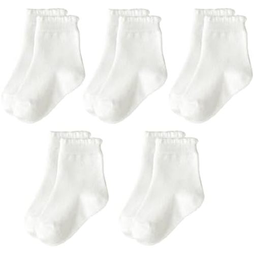 Meeshine 5 Pairs Baby Girls Ruffle Ankle Socks Toddler Frilly Dress School Uniform Solid Socks for 1-5T