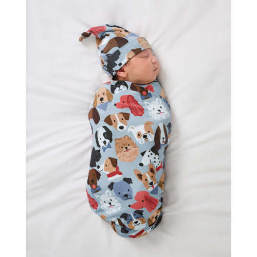 Gray Puppy Parade Swaddle & Hat Set – Little Sleepies