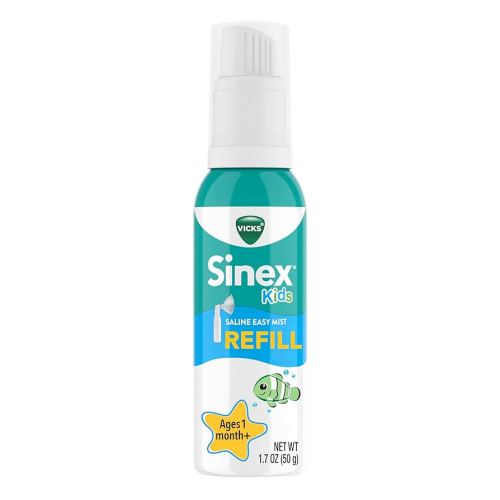 Vicks Sinex Kids Saline Easy Mist Refill, Drug Free Saline, Ages 1 Month+, Gently Clears and Soothes Everyday Stuffy Noses, Safe for Daily Use, 1.7 OZ