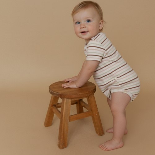 Organic Short Sleeve Bubble Romper - Terra Stripes