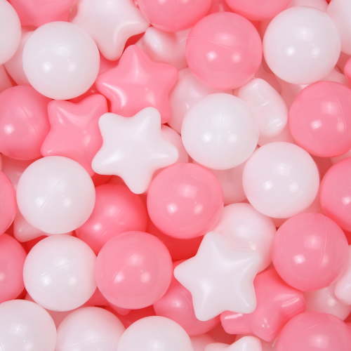 Ball Pit Balls Plastic Stars for Ball Pit Phathalate BPA Free Plastic Balls Crush and Smash Proof Balls 100pcs 2.2" Set for Toddlers for Play Tent Tunnel (Pink+White)