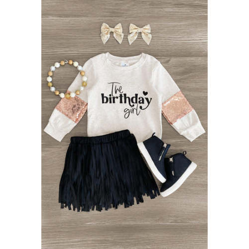 "The Birthday Girl" Sequins & Fringe Suede Skirt Set | Sparkle In Pink