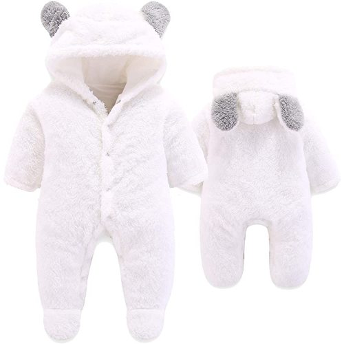 Newborn Baby Cartoon Bear Snowsuit Warm Fleece Hooded Romper Jumpsuit