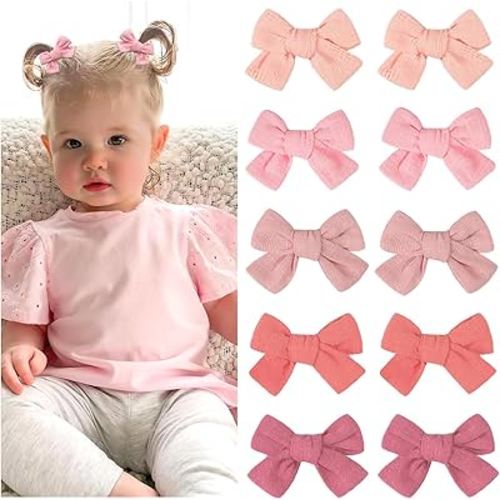 CÉLLOT Baby Bows for Girls,Fully Lined 2 Inches Pinky Hair Bows Ponytail Pigtail Bows with Alligator Clips Hair Accessories for Toddlers Infants Kids