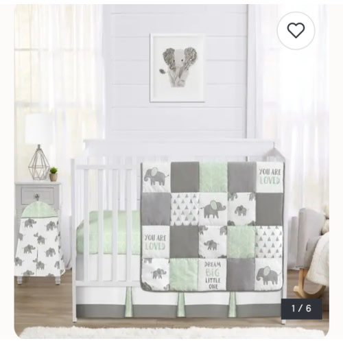 Sweet Jojo Designs Mint, Grey and White Watercolor Elephant Safari Collection Unisex 4-piece Crib Bedding Set