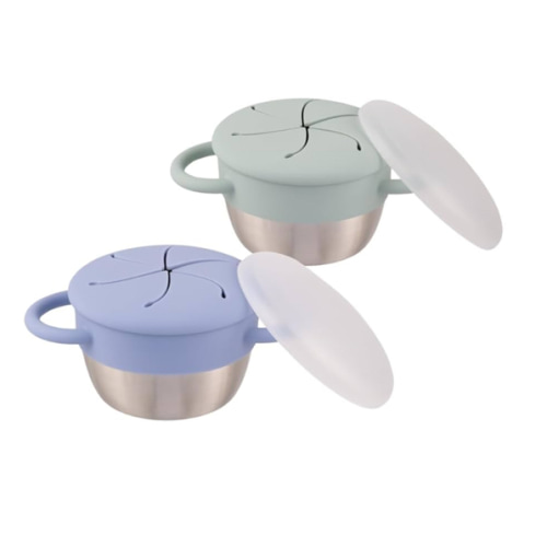 Elk and Friends Stainless Steel Snack Cups | Removable Silicone Food Catcher and Travel Lid | Spill-Proof Snack Containers for Baby, Toddler, Kids | Dishwasher Safe | 2 Pack