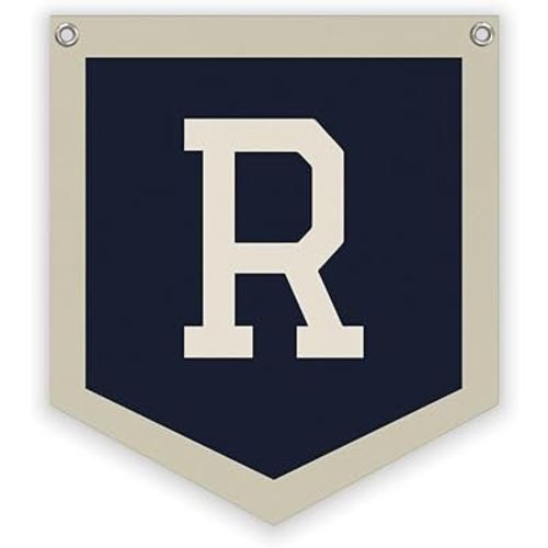 Personalized Baby Gift,Baby Boy Nursery Decor,Initial Pennant，Letter R Banner Flag，Vintage Room Decor Toddler Room Bedroom Playroom Front Door Birthday Christmas Gift，12x14 in