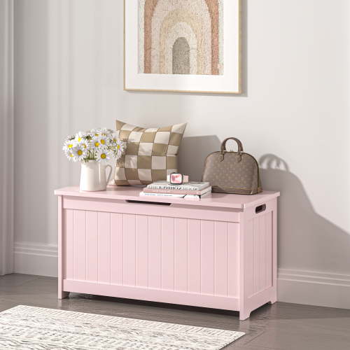 Seizeen Kids Toy Box, Dark Brown Wooden Toy Chest Organizer with Safety Hinged Lid, Entryway Storage Bench Supports 100 lbs, Toy Storage Chest for Bedroom, Toddler Room, L0470