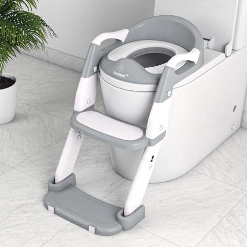 Golyzmt 3-in-1 Potty Training Seat with 2 Step Ladder for Toddlers Boys Girls, 5-Level Adjustable Height Toilet Seat with Splash Guard, Anti-Slip Foldable Potty Trainer for Home