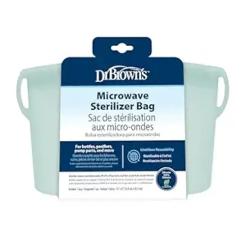 Dr. Brown's Microwave Steam Sterilizer Bag for Baby Bottles, Breast Pump Parts & Other Toddler Accessories, 100% Silicone, Reusable Sterilizing Bag