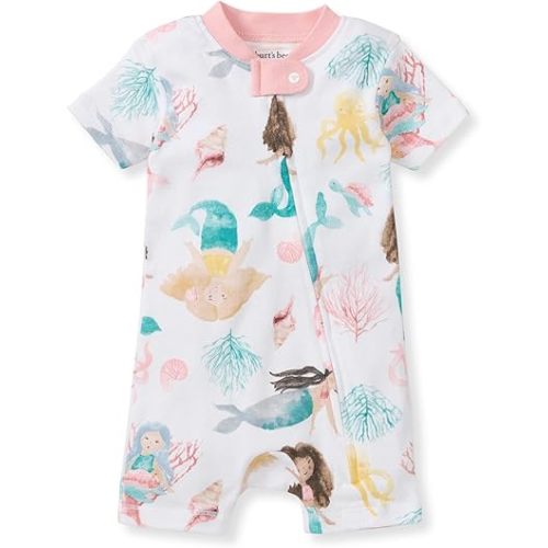 Burt's Bees Baby baby-girls Short Sleeve Pajamas, One-piece Sleeper Romper Pjs, Snug Fit for Infants 3 to 24 Months