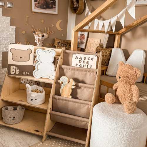 Montessori Bookshelf: Birch Wood Kids Bookcase, Nursery Furniture