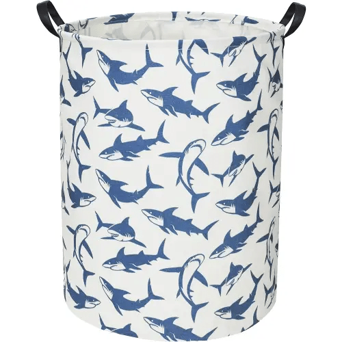 Shark Kids Laundry Basket Baby Hamper Shark Toy Storage Bin for Boys Room Decor Baby Nursery Hamper Gift Baskets for Bedroom Bathroom(Blue Shark)